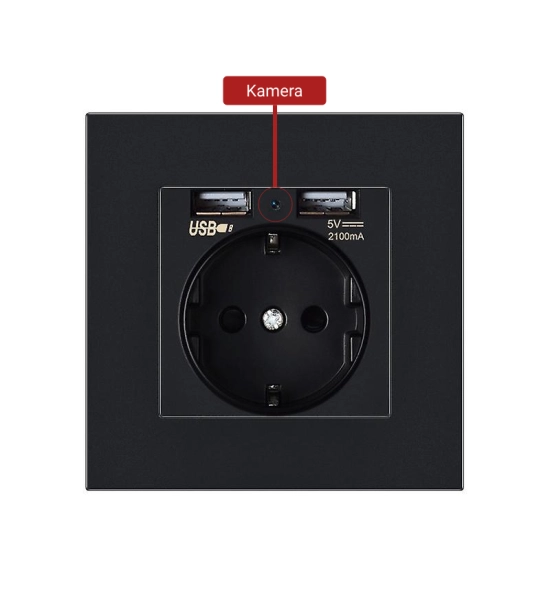 Wandsteckdose Spionen kamera, CMOS, Wi-Fi, 1080p (Full-HD), kamera für spion, Schwarz