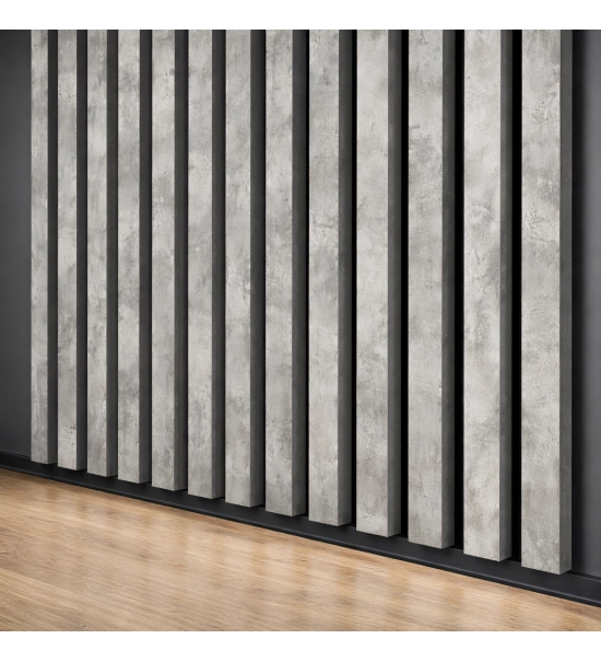 3D dekorative Lamellen, Holzleisten für Wände, Decke oder Trennwand (28x37 cm) (Beton/Loft)